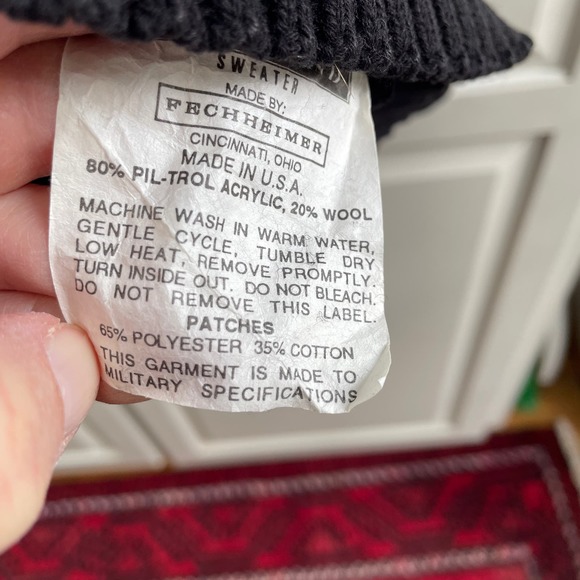 Fechheimer Sweater Mens Sz M Black Wool Blend Military Elbow Patches Ribbed Vtg - Picture 4 of 13